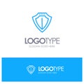 Shield, Protection, Locked, Protect Blue outLine Logo with place for tagline Royalty Free Stock Photo