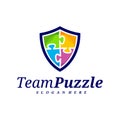 Shield Puzzle logo design vector template, Vector label of puzzle, illustration, Creative icon, design concept Royalty Free Stock Photo
