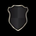 Shield with riveted border on black background.