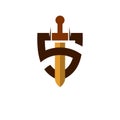 Shield S logo with sword design military, simple logos