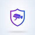 Shield security cctv camera sign icon or logo. security and technology concept. Surveillance CCTV Camera vector illustration