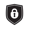 Shield security with lock symbol. Protection, safety, password security vector icon illustration. Firewall access privacy sign. Royalty Free Stock Photo