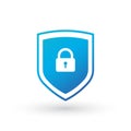 Shield Security With Lock Symbol. Protection, Safety, Password Security Vector Icon Illustration. Firewall Access Privacy Sign.