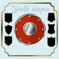 Shield shape icons set. Black label signs, isolated on white background. Symbol of protection, arms, security, safety Royalty Free Stock Photo