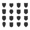 Shield shape icons set. Black label signs. Symbol of protection,