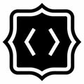 Shield shape, programming code brackets, black and white icon