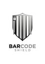 A shield-shaped logo featuring a vertical barcode design in black and white. A small padlock icon Royalty Free Stock Photo