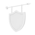 Shield Shaped White Blank Signboard with Chains in Clay Style. 3d Rendering Royalty Free Stock Photo