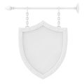 Shield Shaped White Blank Signboard with Chains in Clay Style. 3d Rendering Royalty Free Stock Photo