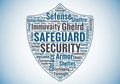 A shield-shaped word cloud with terms related to protection and security Royalty Free Stock Photo