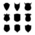 Shield shapes. Crest and badge of security. Set of black emblem, silhouette for military, police and soccer. Logo of safety,