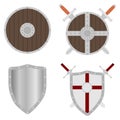 Shield, shield with swords, a set of medieval shields and swords.