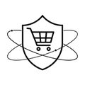 Shield with shopping cart icon. Vector illustration. Shopping protection symbol Royalty Free Stock Photo