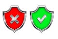 Shield signs. Security alert symbols. Accept and Decline 3d elements Royalty Free Stock Photo