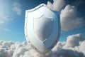 Shield in the sky clouds. Cloud service firewall concept. Generative AI Royalty Free Stock Photo