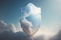 Shield in the sky clouds. Cloud service firewall concept. Generative AI Royalty Free Stock Photo