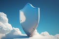 Shield in the sky clouds. Cloud service firewall concept. Generative AI Royalty Free Stock Photo