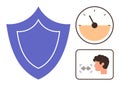 Shield, Speed Gauge, and Voice Recognition for Security and Performance Concept Royalty Free Stock Photo