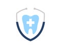 Shield with stethoscope and healthy tooth inside Royalty Free Stock Photo
