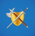 Shield, sword and axe crossed Royalty Free Stock Photo