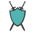 Shield sword Icon vector flat blue gray protection security.