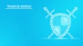 Shield and Swords isolated on Blue background.  Protect and secure concept digital concept mash line and point. Vector Royalty Free Stock Photo