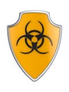 Shield with symbol biohazard on white background. Isolated 3D illustration