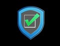 Shield symbol displayed on a futuristic interface - Security and