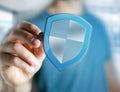 Shield symbol displayed on a futuristic interface - Security and