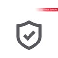 Shield and tick or check mark vector icon. Safety, security concept line symbol. Royalty Free Stock Photo