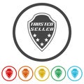 Shield Trusted Seller Stamp Logo Design isolated on white background, color set Royalty Free Stock Photo