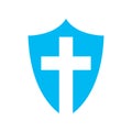 Shield vector icon. Black shield icon with christian cross symbol