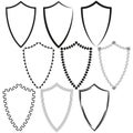 Shield vector template. Decorative shield collection. Black and white design. Outlined shape illustration. Royalty Free Stock Photo