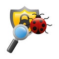 shield with virus atack and magnifying glass