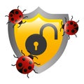 shield with virus atack and padlock Royalty Free Stock Photo