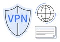 VPN Shield with Globe and Document Representing Data Security, Privacy, and Secure Internet Connection Royalty Free Stock Photo
