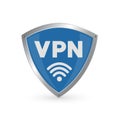 Shield with VPN and WiFi wireless internet icon isolated on white background.VPN protect safety concept.