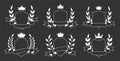 Shield wreath ribbon crown emblem banner glyph set