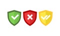 Shields and check marks icons set. Tick mark approved, checkmark double on isolated white background. EPS 10 vector. Protection,