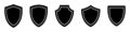 Shields line icon set. Different shields shapes. Line art. Protect badge. Black security icon. Protection symbol. Security logo.
