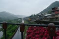 landscape of mountain and train parking at Dahua train station