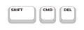 Shift CMD Delete grayscale keyboard hotkey Royalty Free Stock Photo