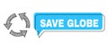 Shifted Save Globe Chat Bubble and Hatched Recycle Icon