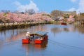 Hikone Castle Yakatabune Cruise is a sightseeing tour around the castle moat in a reconstructed boat Royalty Free Stock Photo