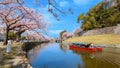 Yakatabune Cruise along the Hikone castle moat in Shiga, Japan Royalty Free Stock Photo