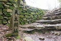 Monument of Tenshu Keep at Azuchi Castle Ruins in Omihachiman, Shiga, Japan. Azuchi Castle was one