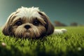Illustration of a Shih-tzu dog lying on grass