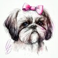 Artistic Pup: Watercolor Shih Tzu with Hip Accessories AI Generated Royalty Free Stock Photo