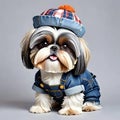 Shih tzu puppy dog denim clothing portrait