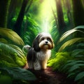Shih tzu puppy in the jungle. 3d rendering. Generative AI